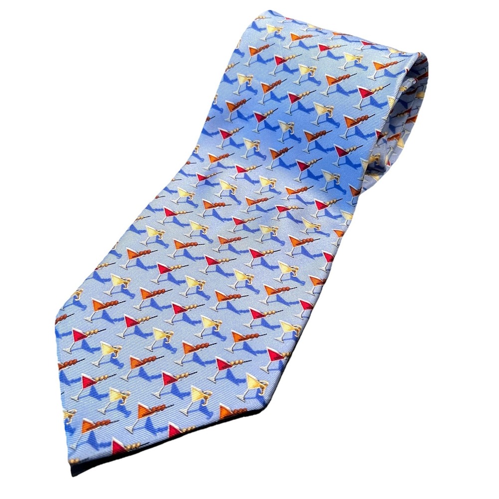 Nautica Blue Silk Tie With All‎ Over Martini Glass Pattern - Picture 2 of 6
